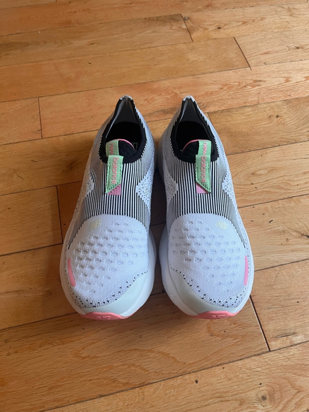 New Balance Fresh Foam White Slip-On Sneakers with Pink & Neon Green Accents - Picture 2 of 6